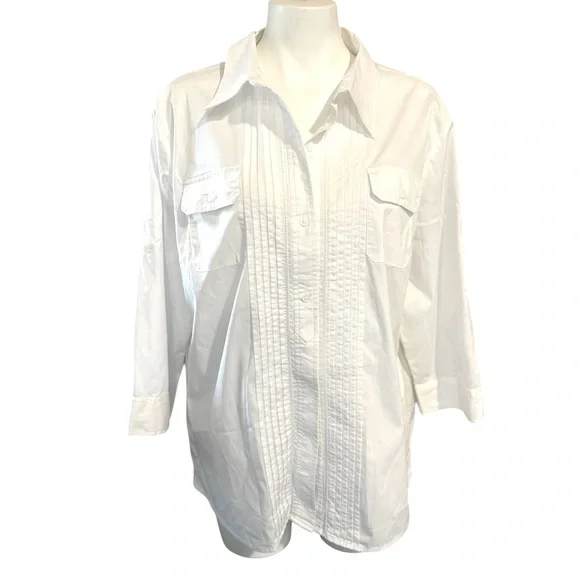 Women’s Alia button front, pintucked white shirt, pleated back, like new, SZ 18 - Picture 5 of 12